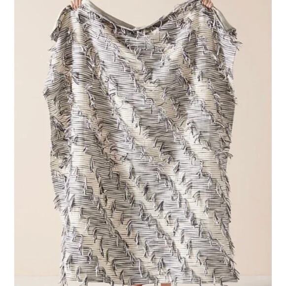 ANTHROPOLOGIE | Jorja Throw Blanket Black and White Cotton Fringe Blanket - Picture 1 of 4